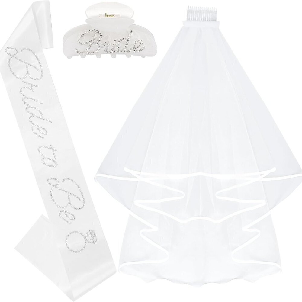 Bride to Be Sash Bridal Veil Clips Set Bachelorette Party Decorations